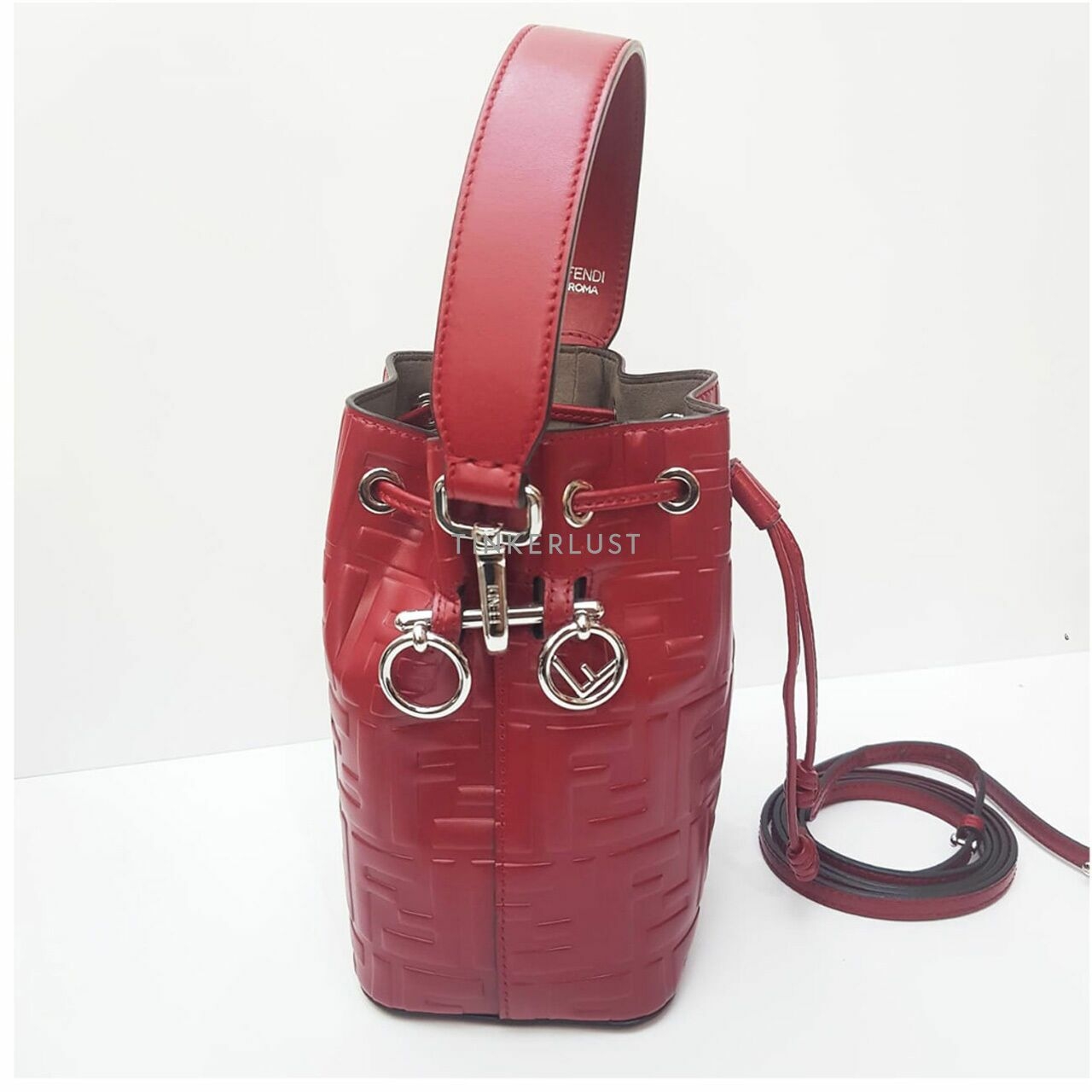 Fendi Mon Tresor Mini Bucket Embossed Red Leather Satchel	