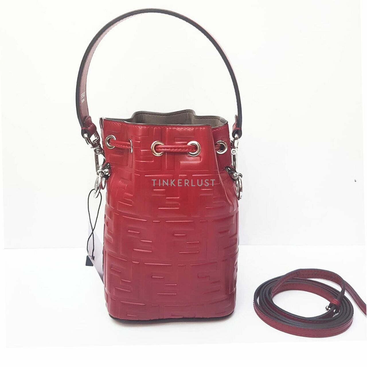 Fendi Mon Tresor Mini Bucket Embossed Red Leather Satchel	