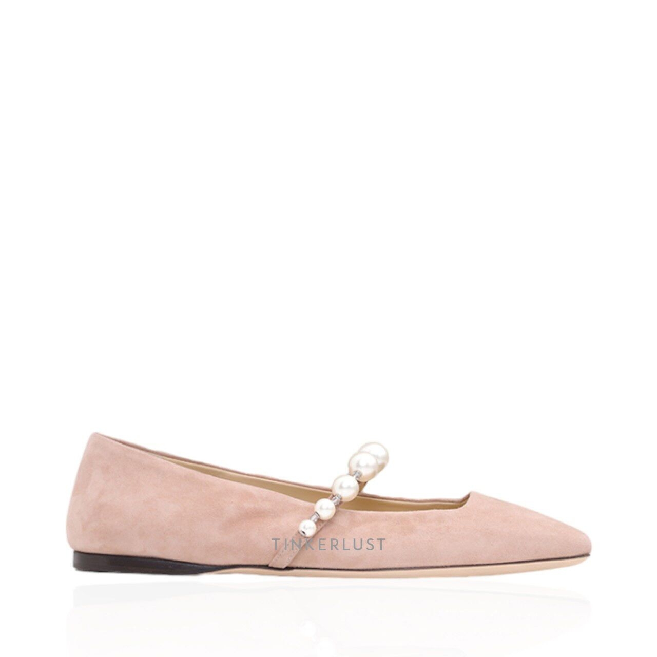 Jimmy Choo Ade Flat in Ballet Pink/White Suede with Pearl Embellishment Flats