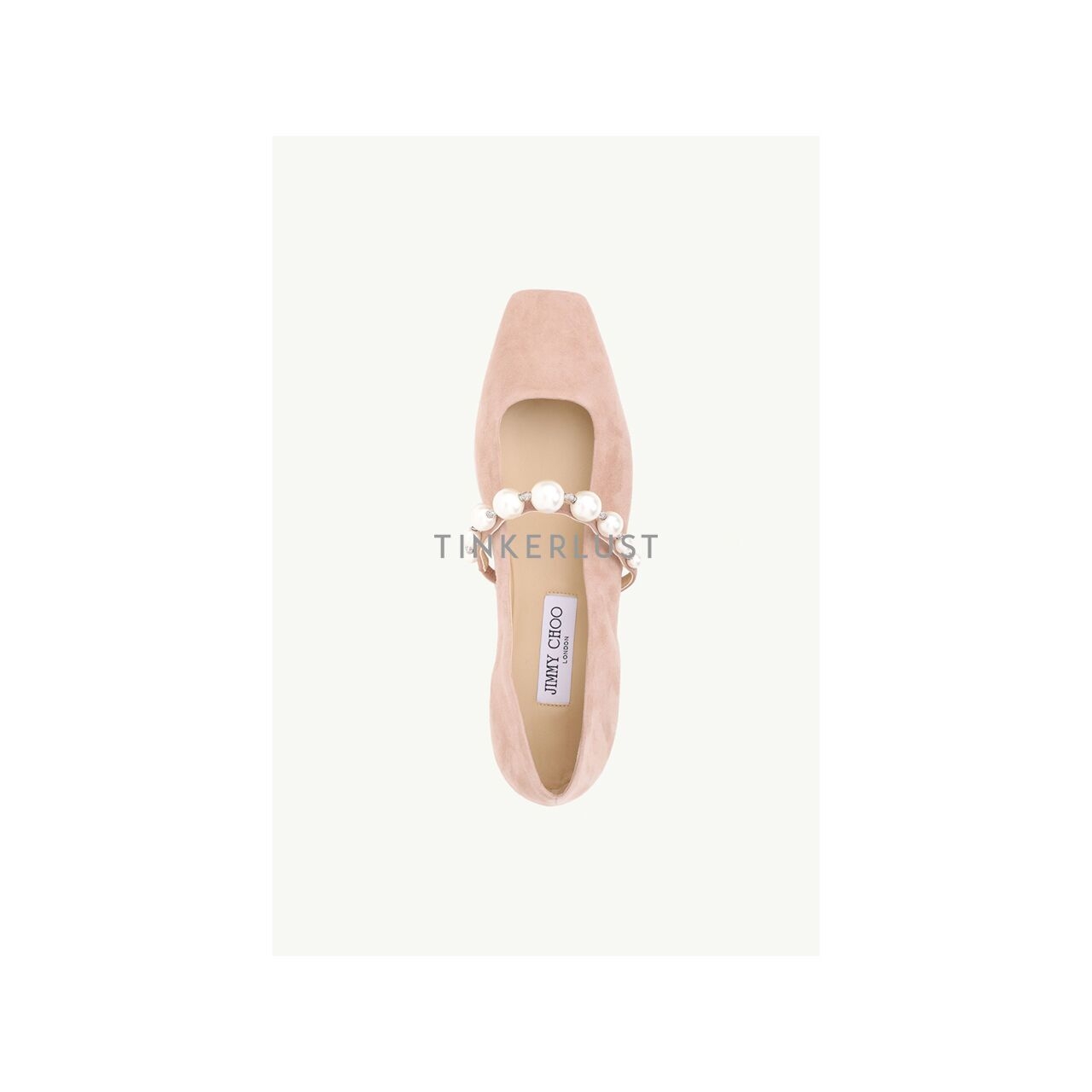 Jimmy Choo Ade Flat in Ballet Pink/White Suede with Pearl Embellishment Flats