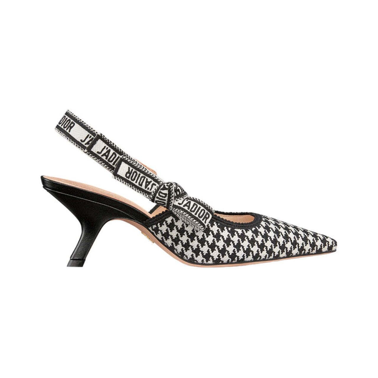 Christian Dior Slingback Pump Black and White Micro-Houndstooth Embroidered Cotton