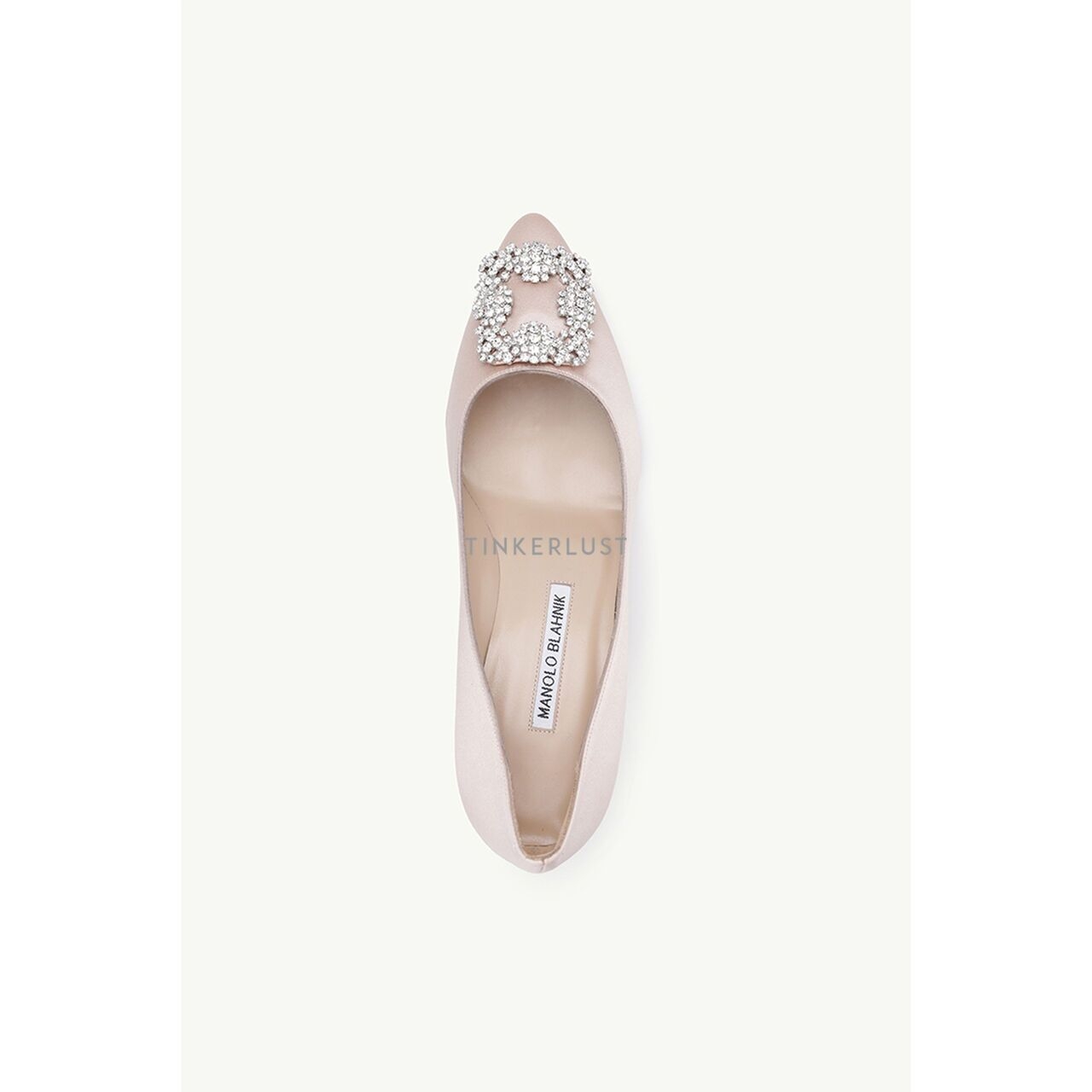 Manolo Blahnik Hangisi Pumps 5cm Dark Nude Satin & White Crystal Heels