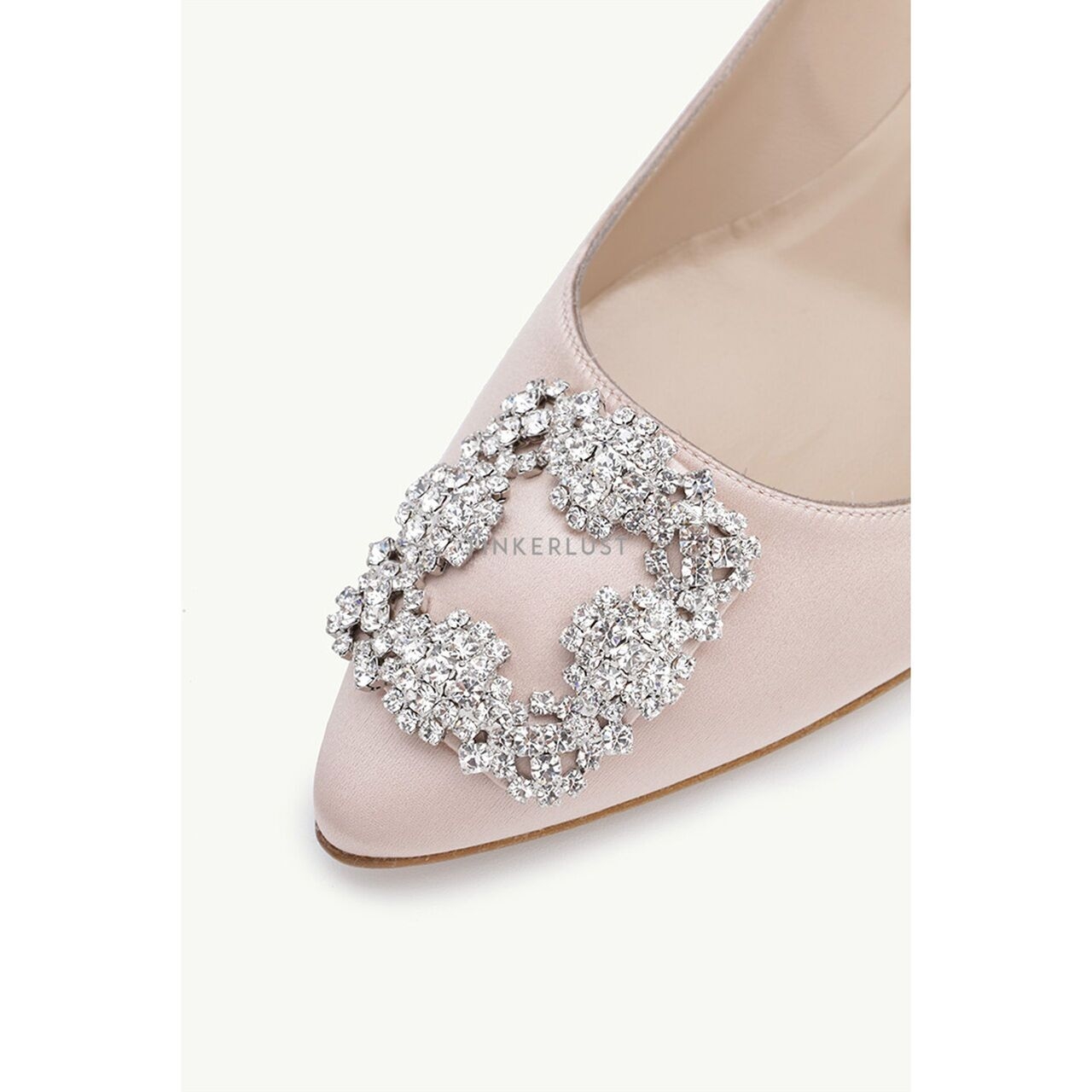 Manolo Blahnik Hangisi Pumps 5cm Dark Nude Satin & White Crystal Heels