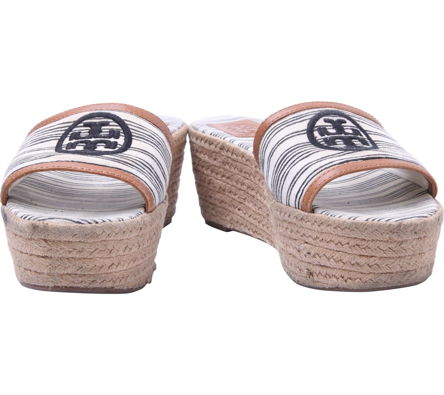 Tory burch Black Stripe Logo Espadrille Wedge Slide Sandals