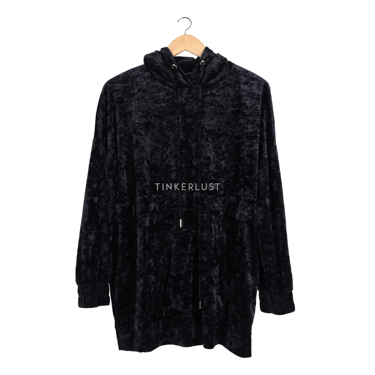 Zara Black Hooded Velvet Sweatshirt