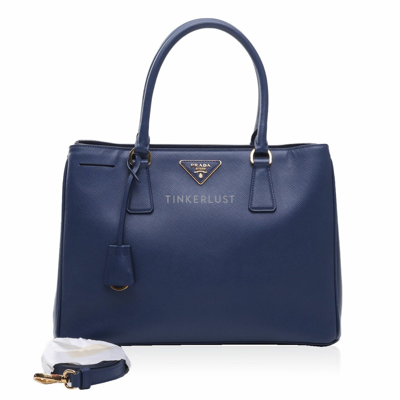 Prada BN1874 Saffiano Lux Blue Satchel Bag