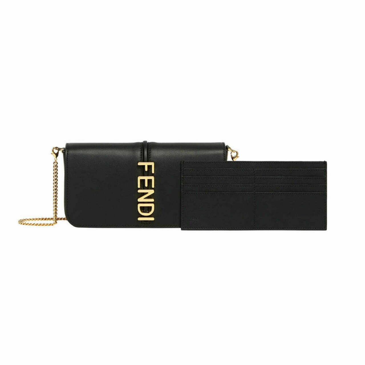 Fendi Vertical F'graphy Wallet On Chain Leather Black