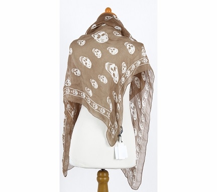 Alexander McQueen Brown Skull-Print Scarf