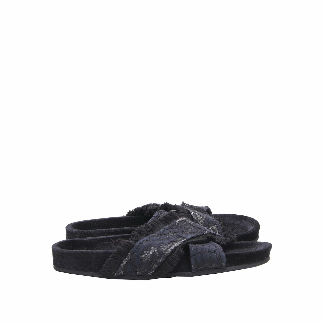 Ittaherl Black Velvet Moss X Strap Sandals