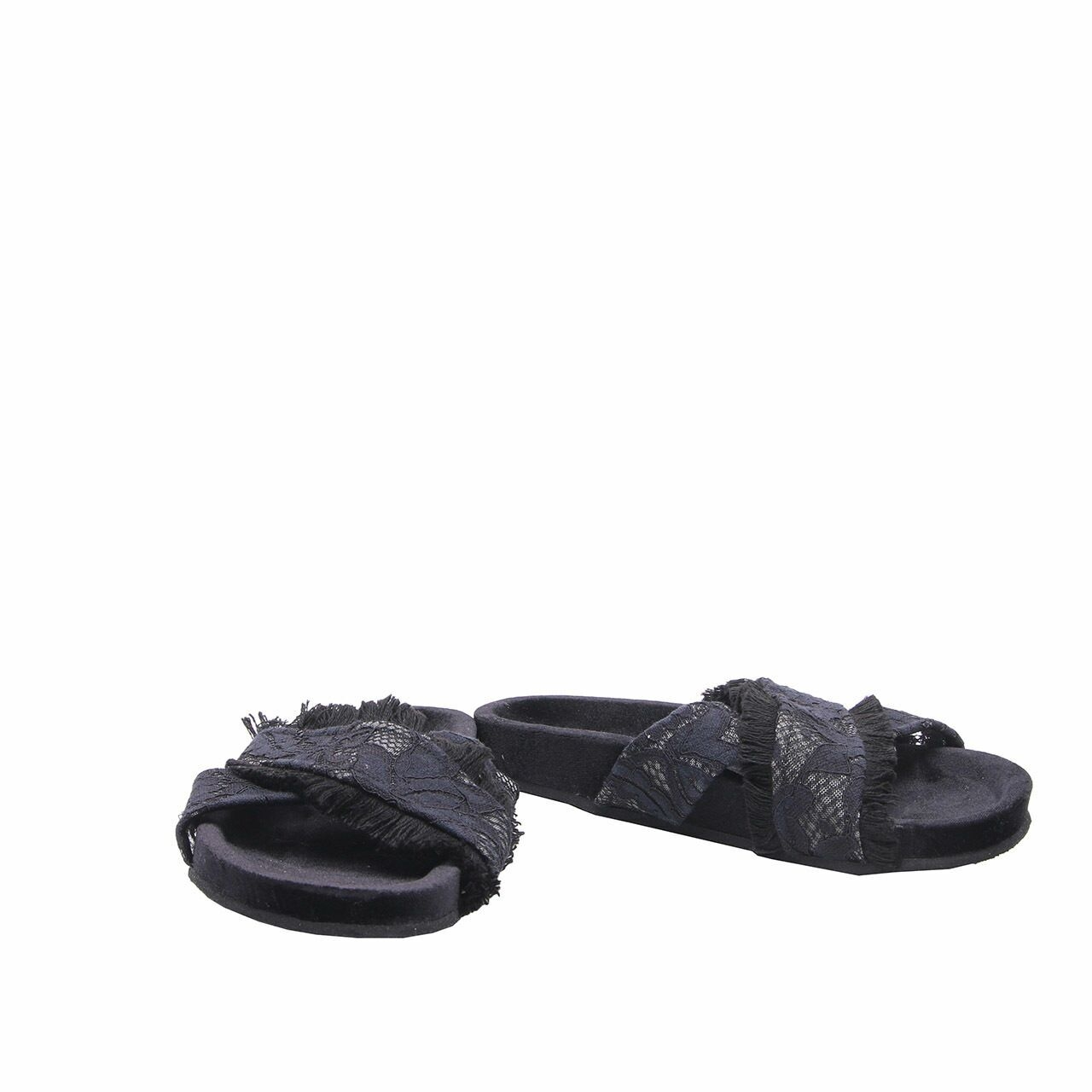 Ittaherl Black Velvet Moss X Strap Sandals