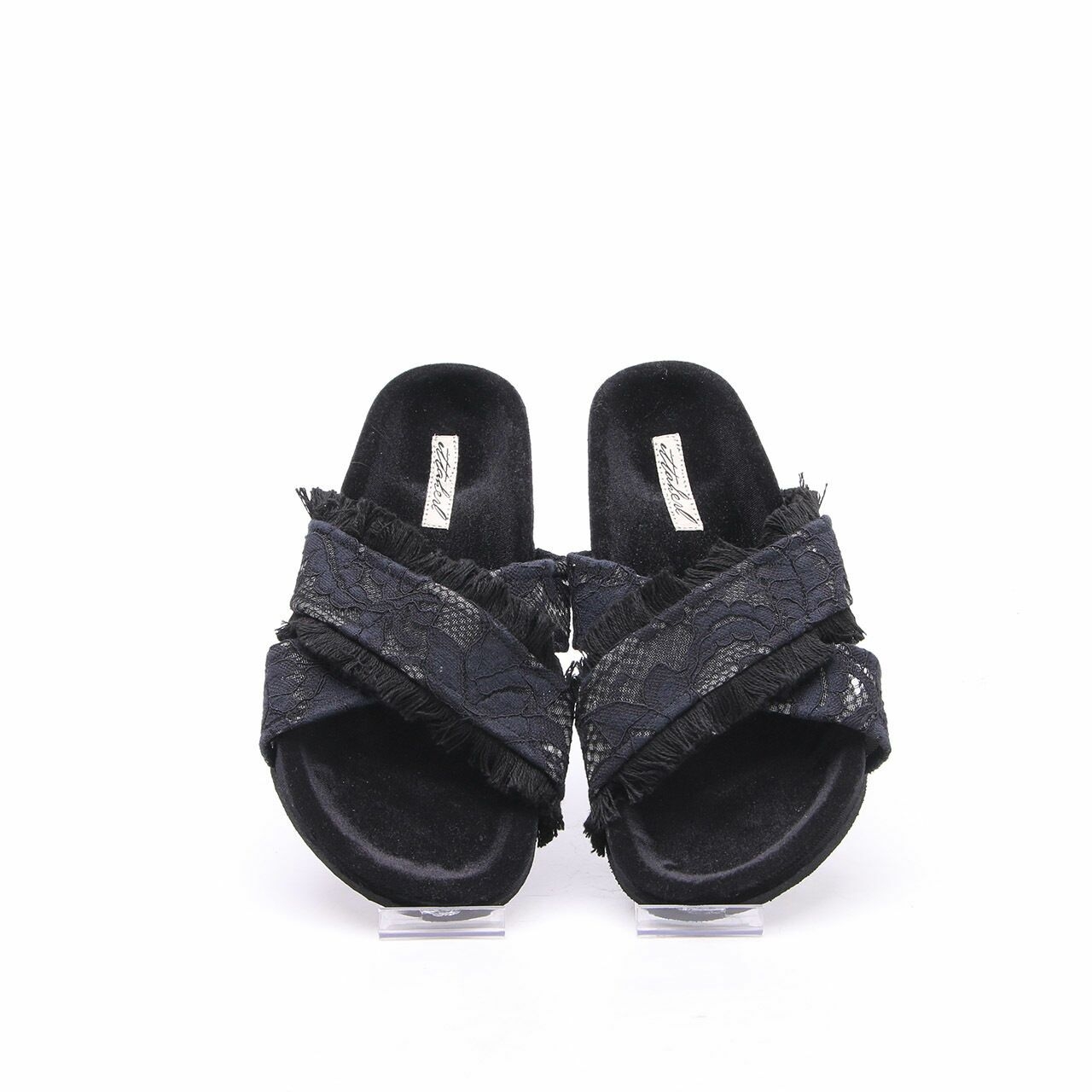 Ittaherl Black Velvet Moss X Strap Sandals