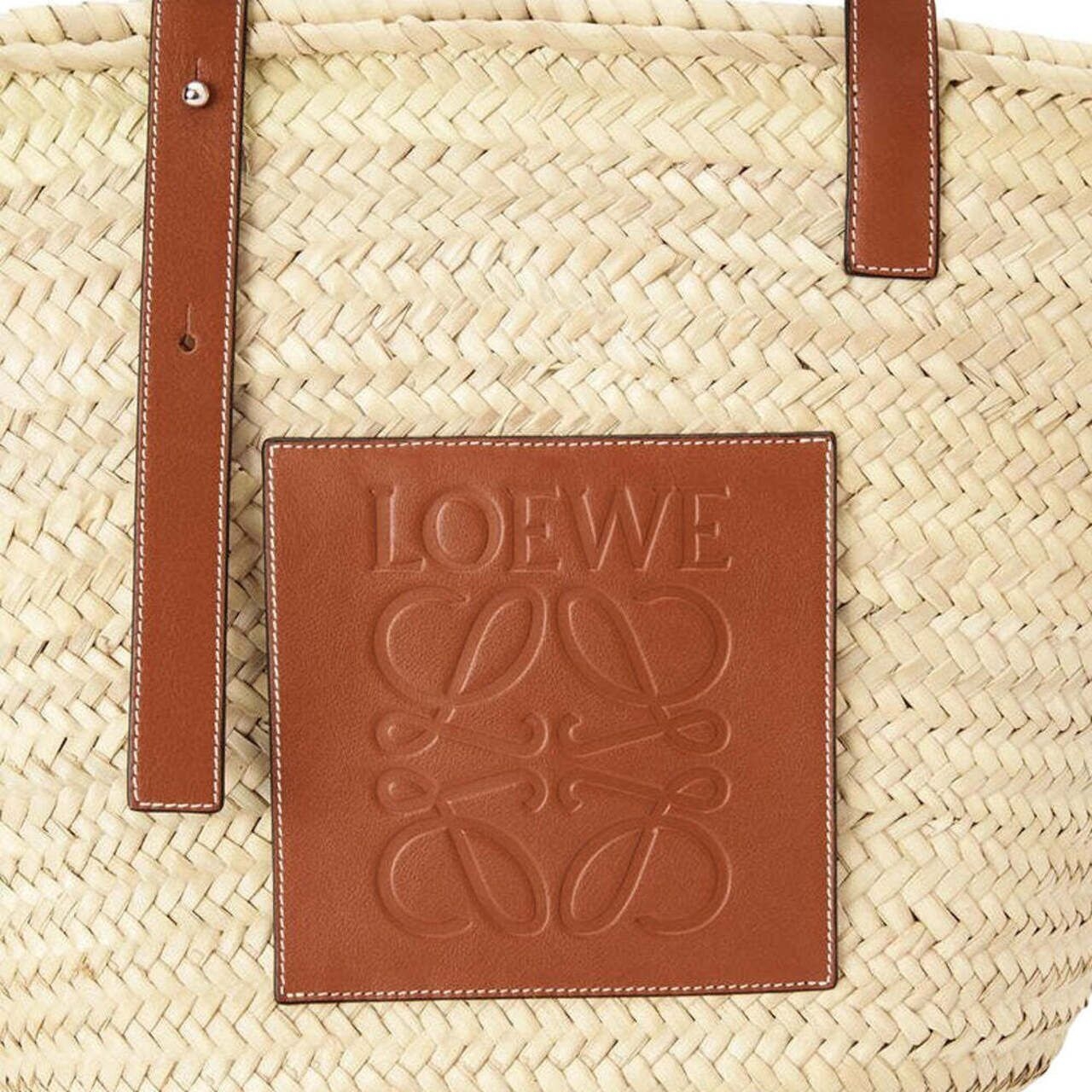 Loewe Medium Basket Bag in Palm Leaf and Calfskin Natural Tan