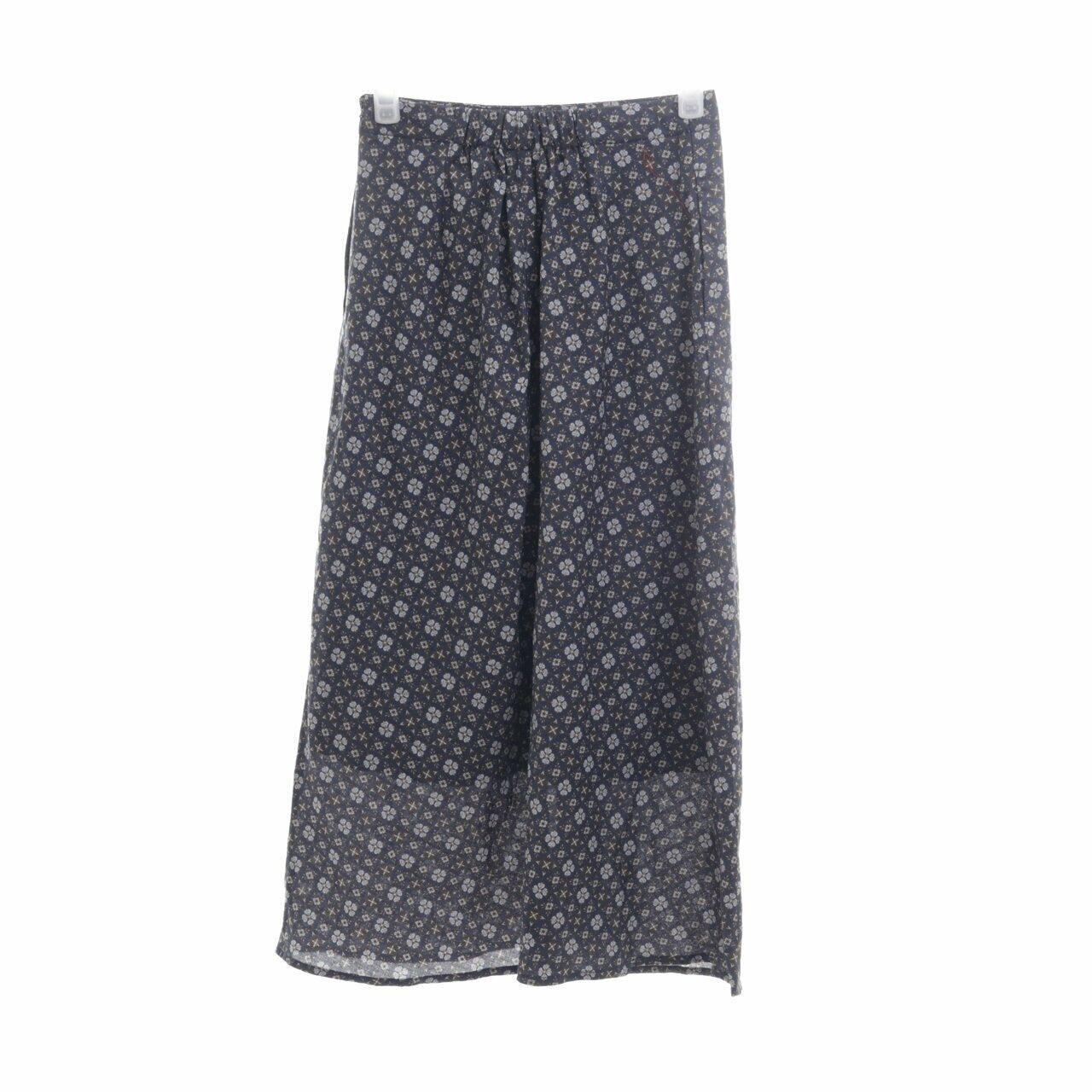 UNIQLO Navy Patterned Midi Skirt