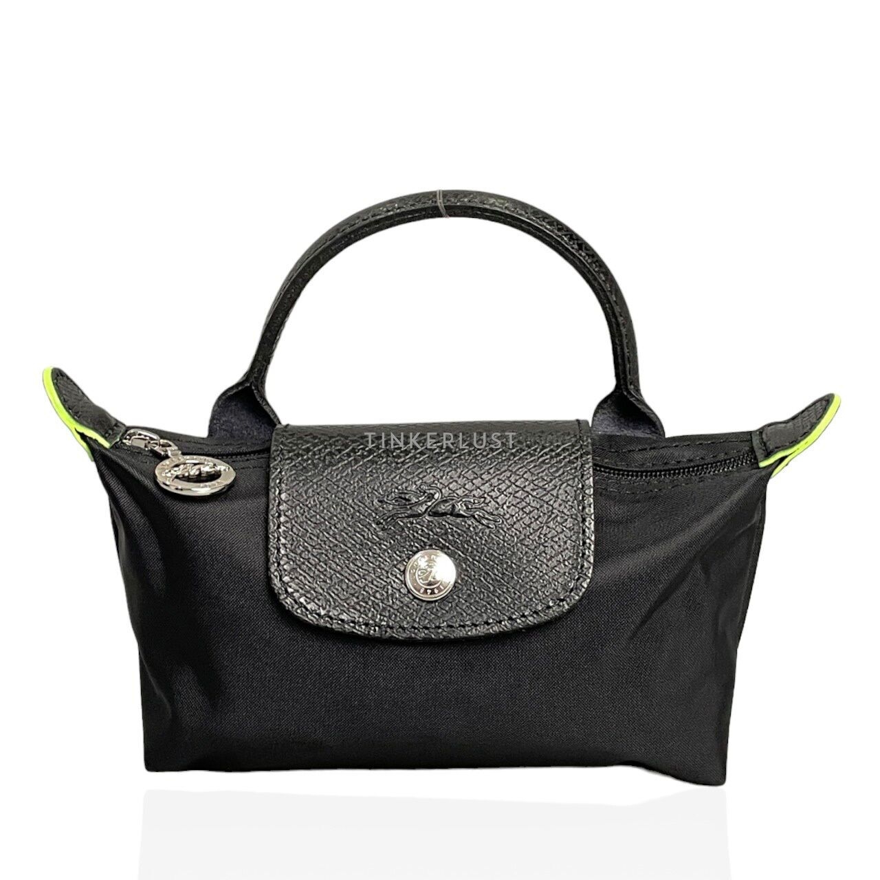 Longchamp Le Pliage Green Black Top-Handle Pouch