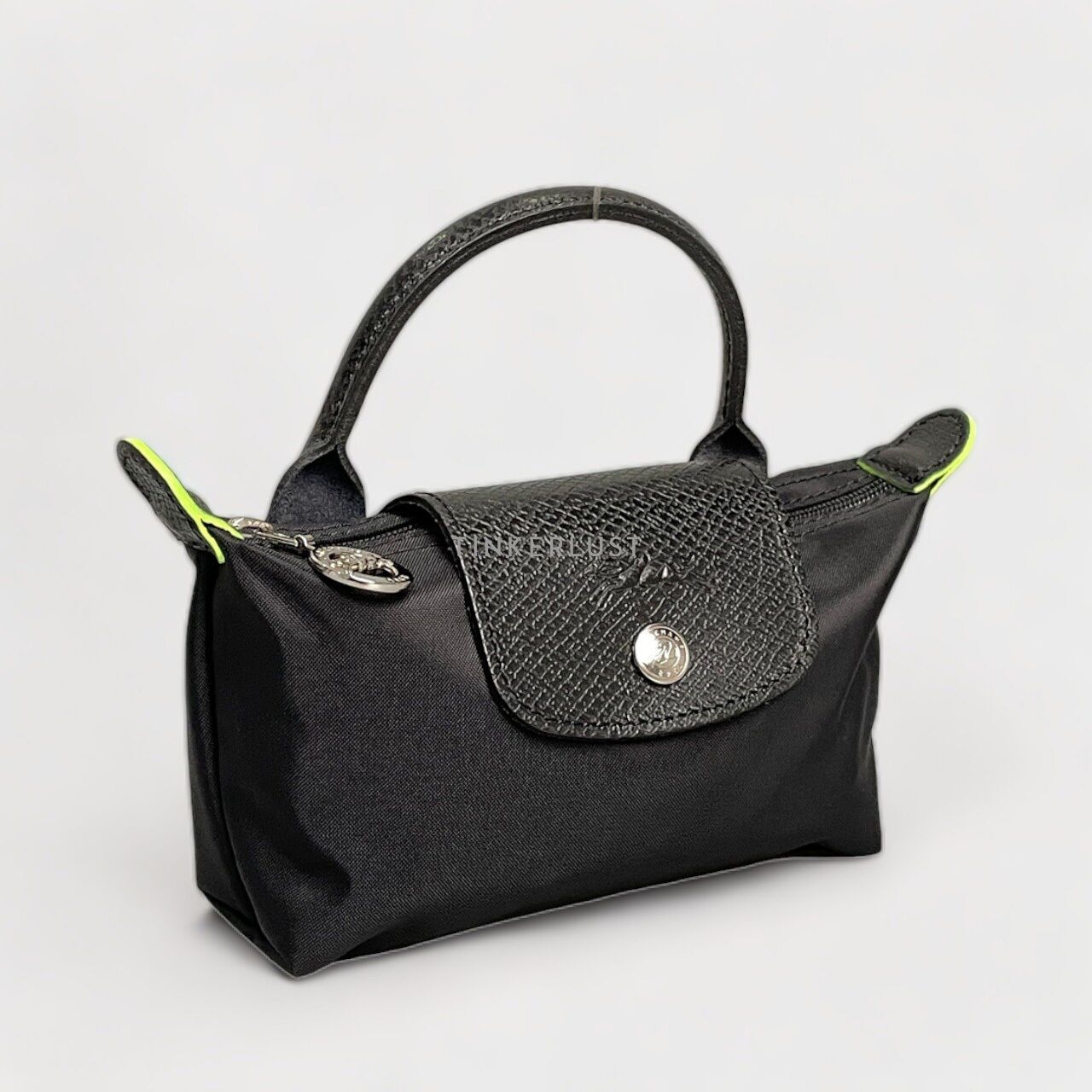 Longchamp Le Pliage Green Black Top-Handle Pouch