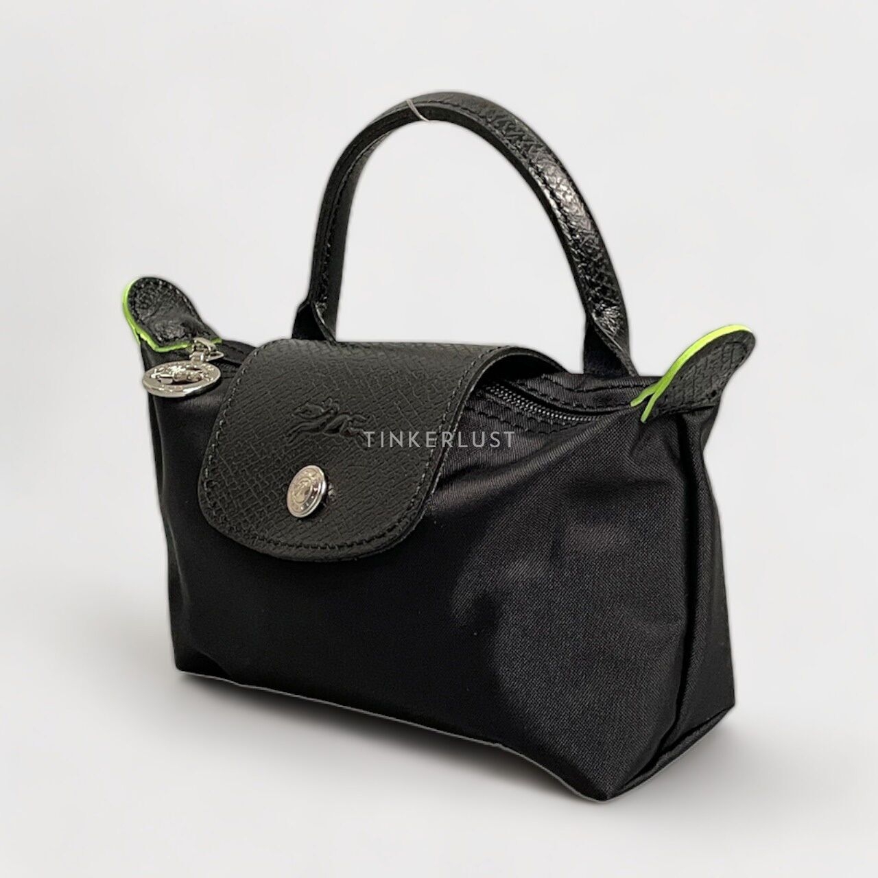 Longchamp Le Pliage Green Black Top-Handle Pouch