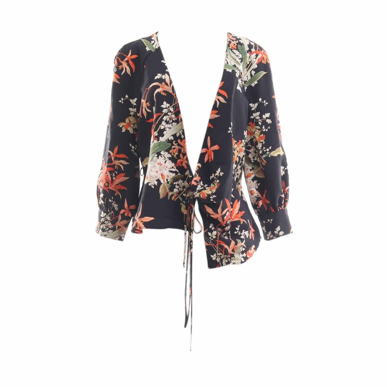 Mango Black Floral Wrap Blouse