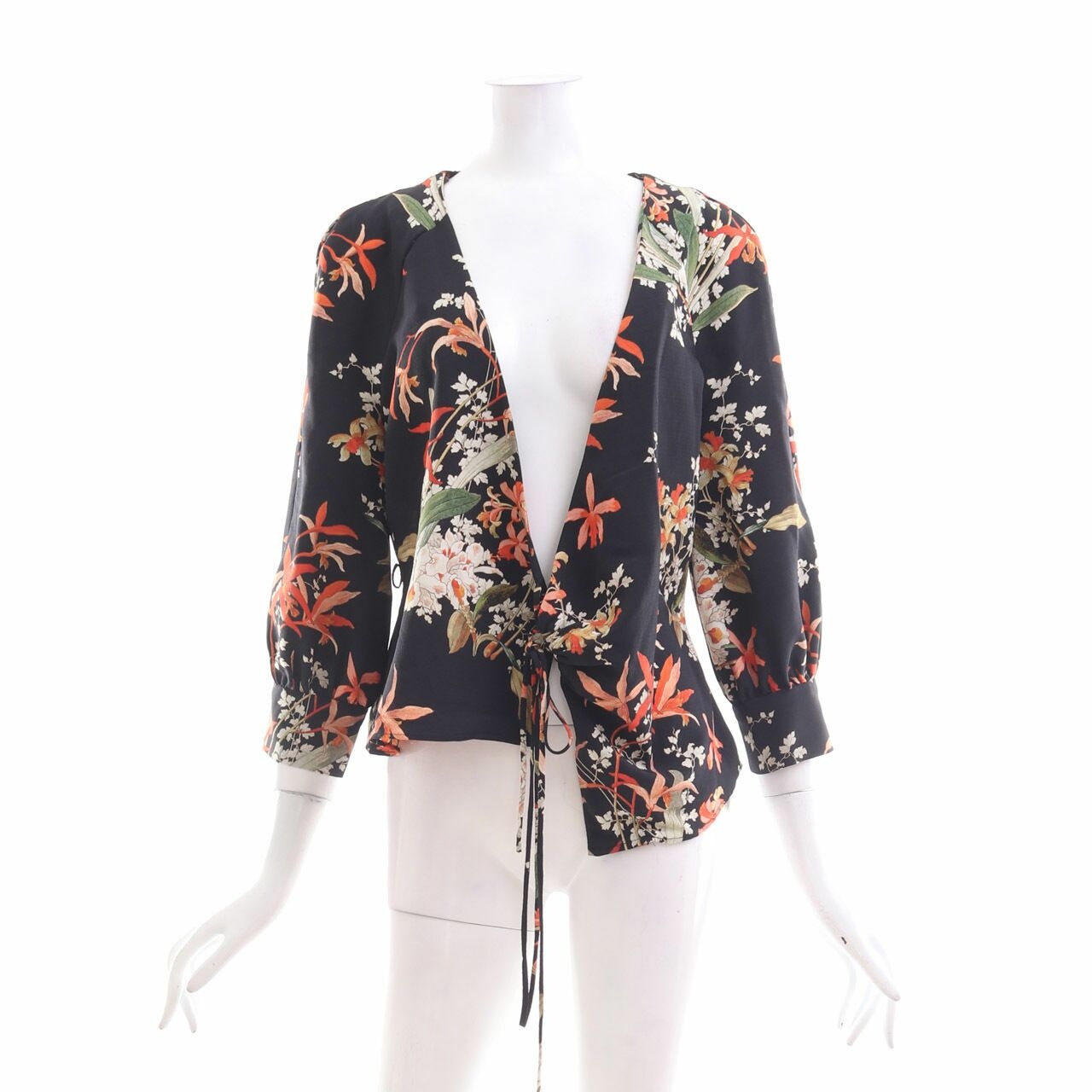 Mango Black Floral Wrap Blouse