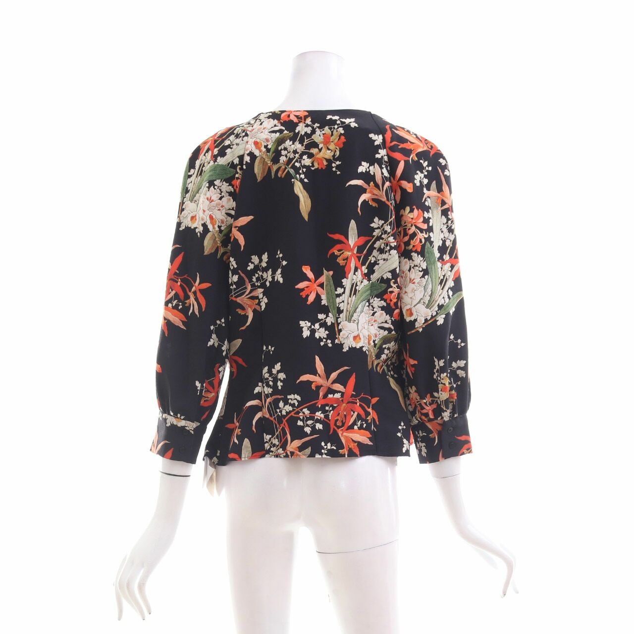 Mango Black Floral Wrap Blouse