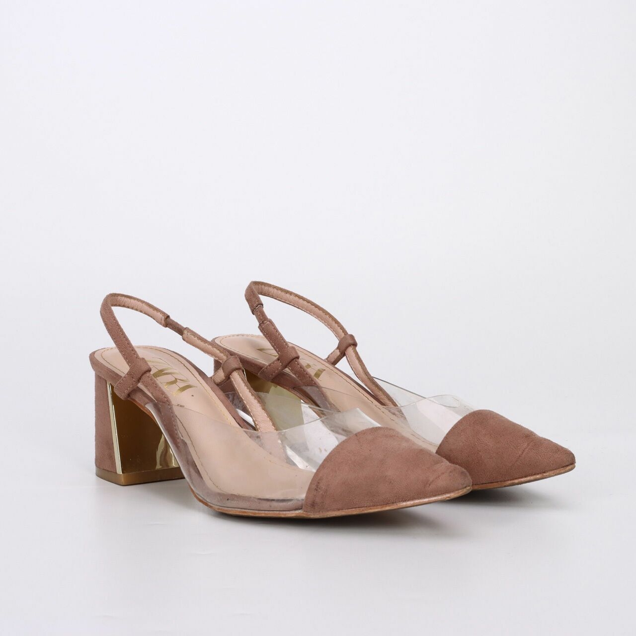 Zara Vinyl Slingback Plated Brown Heels