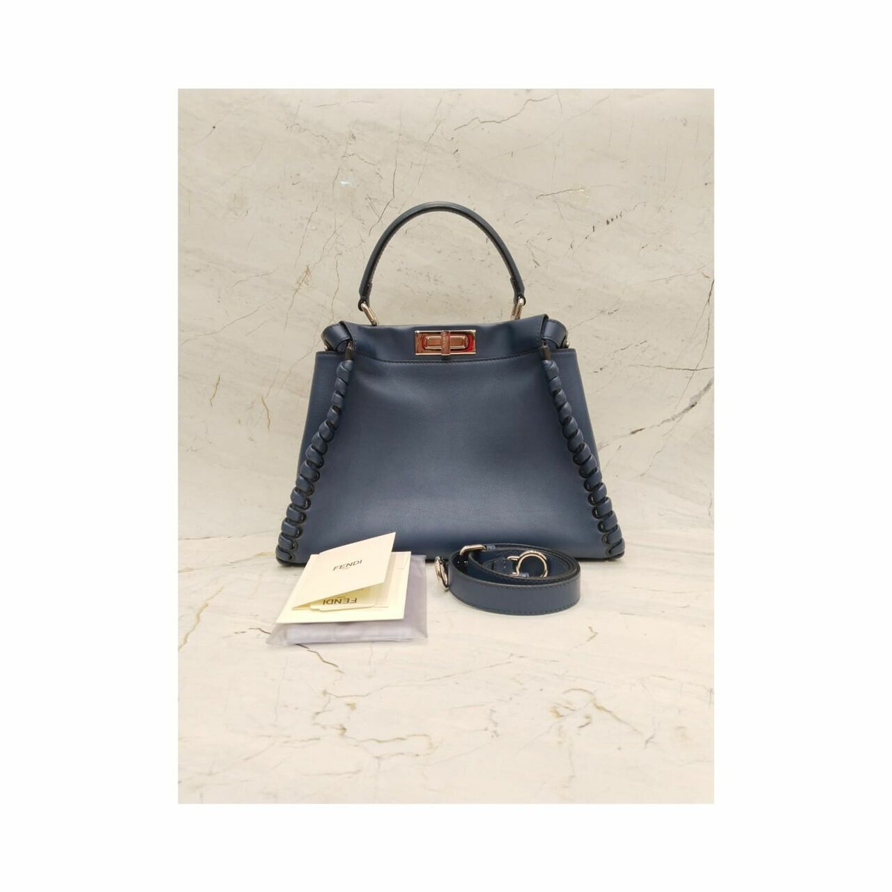 Fendi Peekaboo Whipstich Blue Handbag