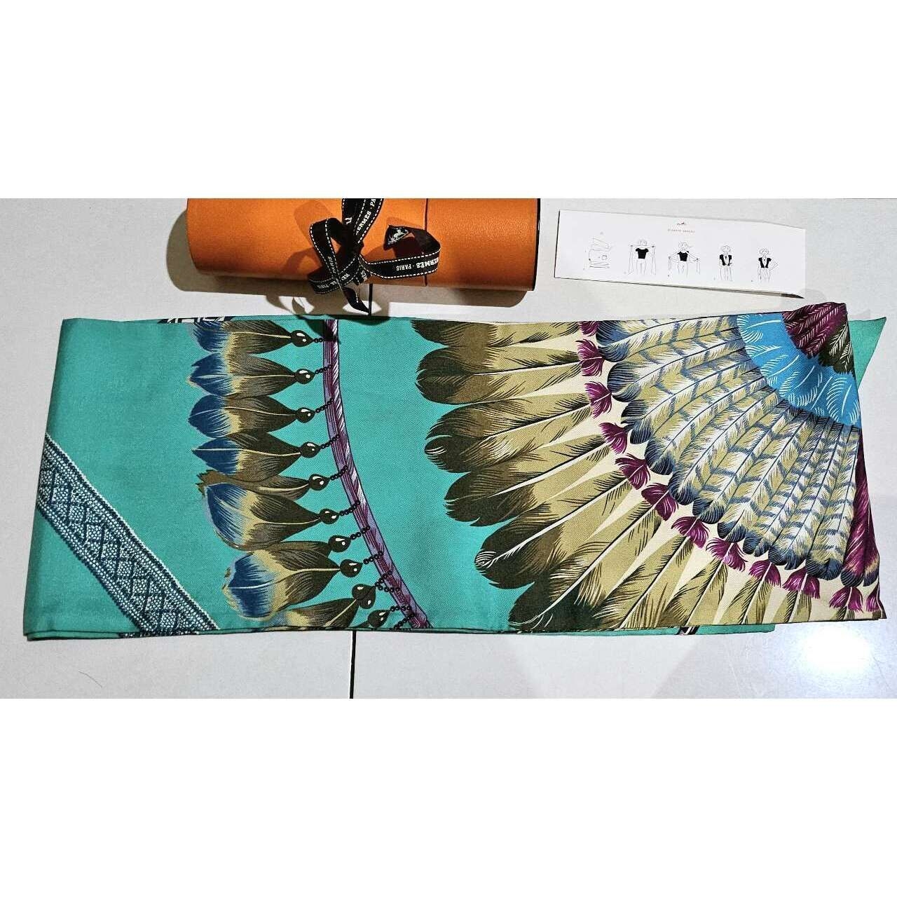 Hermes Green & Teal Maxi Twilly Silk Scarf