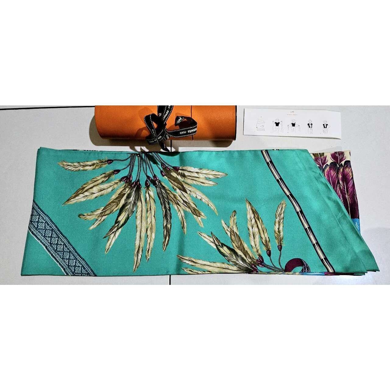 Hermes Green & Teal Maxi Twilly Silk Scarf