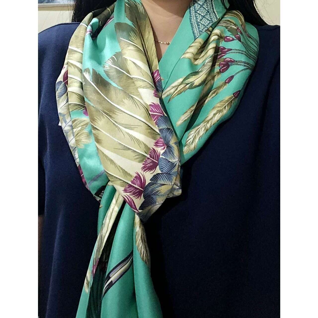 Hermes Green & Teal Maxi Twilly Silk Scarf