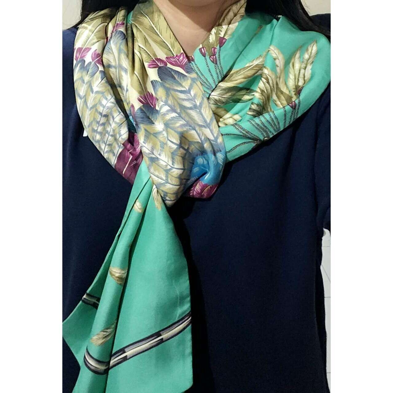 Hermes Green & Teal Maxi Twilly Silk Scarf