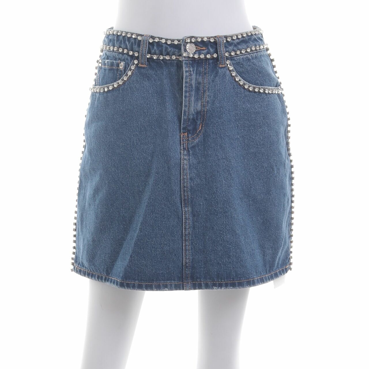 Pomelo. Blue Denim Studed Mini Skirt