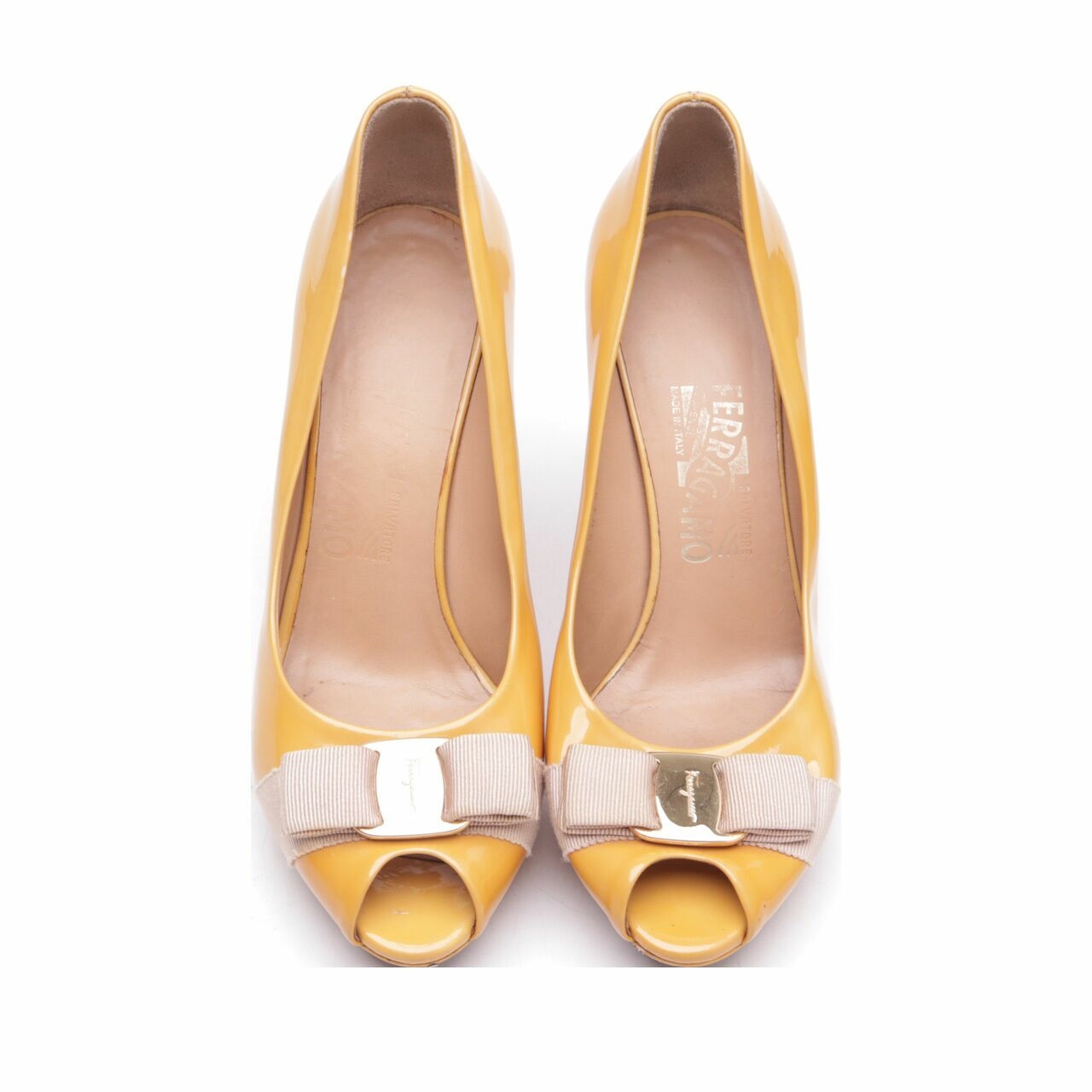 Salvatore Ferragamo Mustard Open Toe Pump Heels