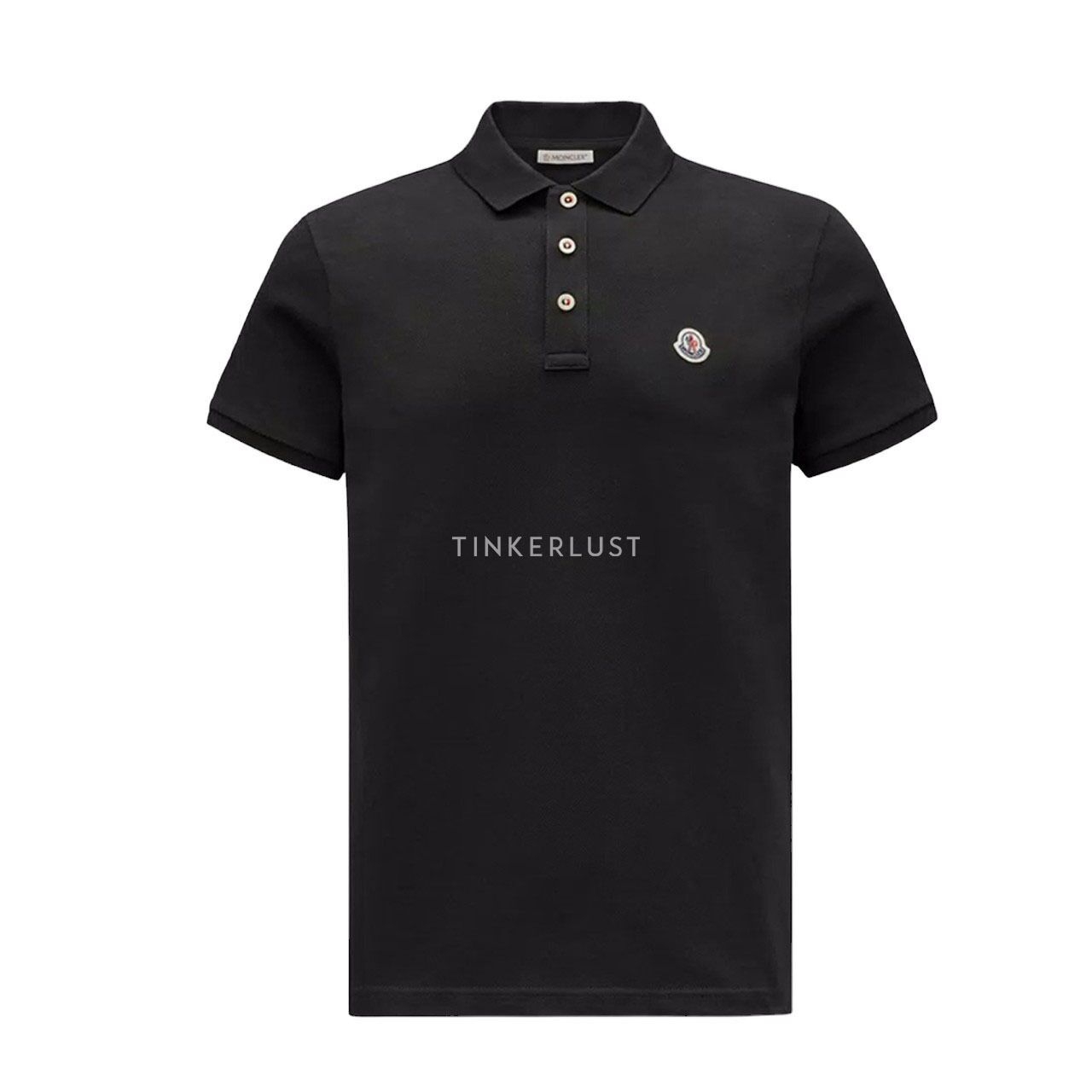 Moncler Men Logo Patch Polo Shirt in Black Cotton Piquet