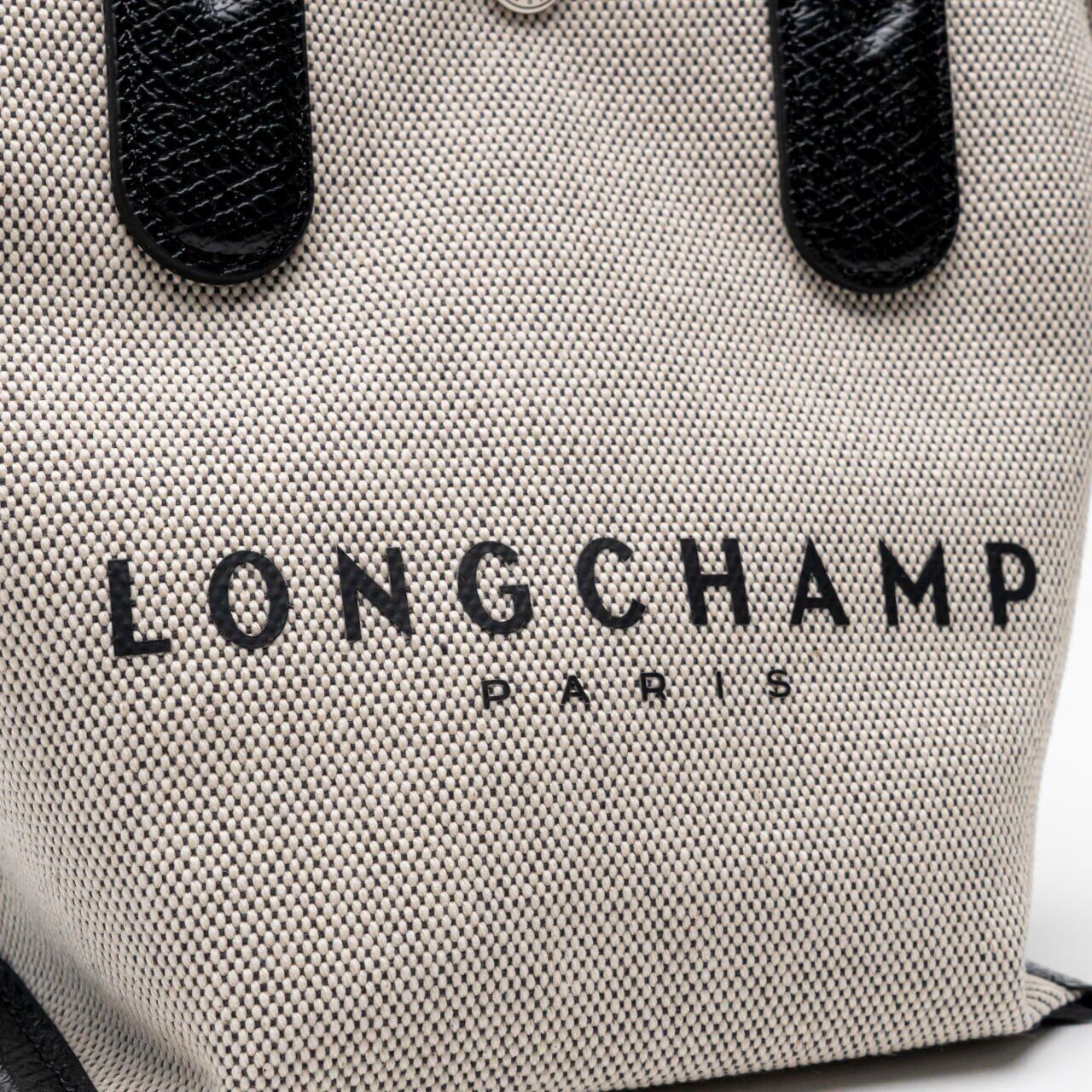 Longchamp Essential Extra Small Canvas Tote Bag Black/Ecru