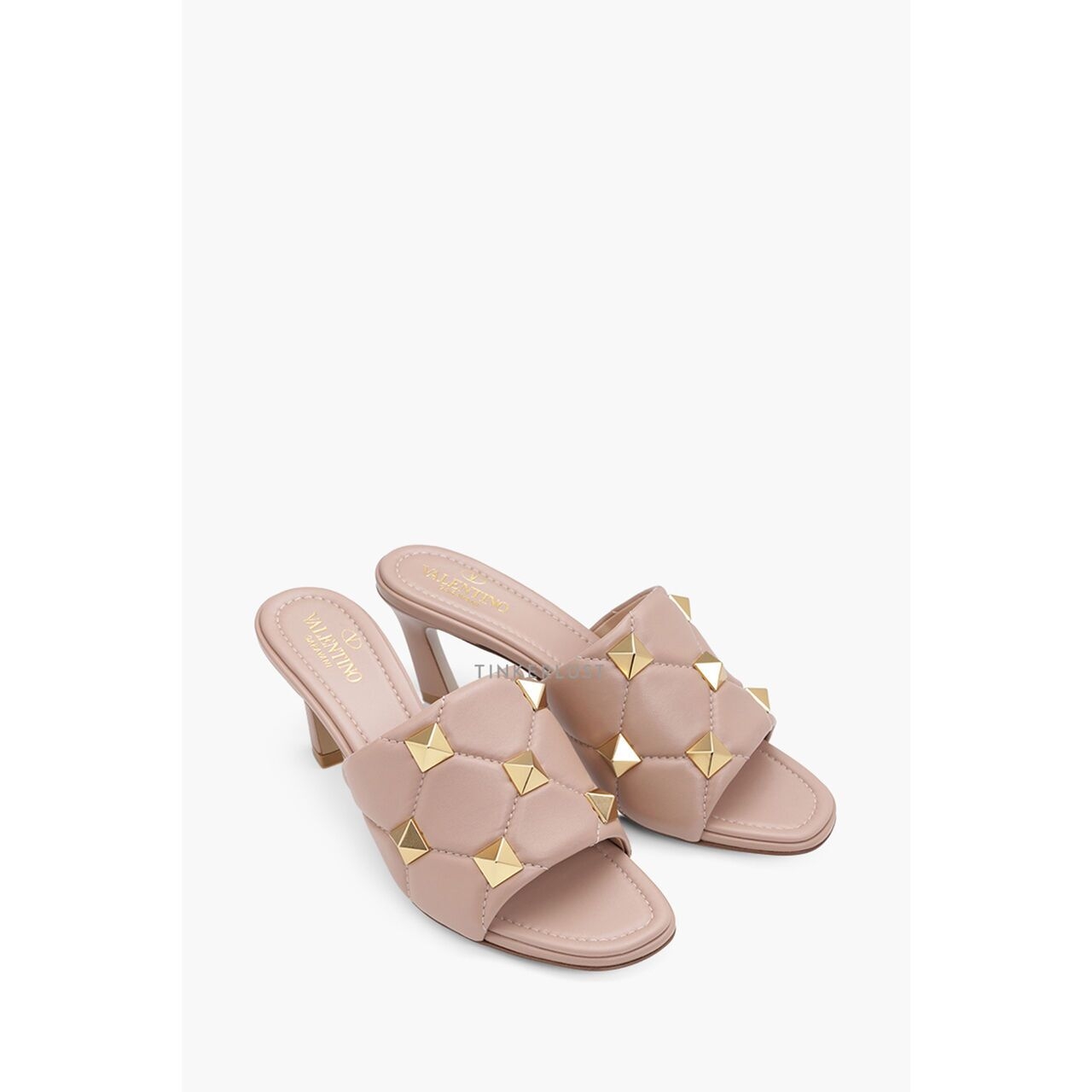 Valentino Garavani Roman 65mm Canelle Quilted Nappa in Rose Stud Slide Heels