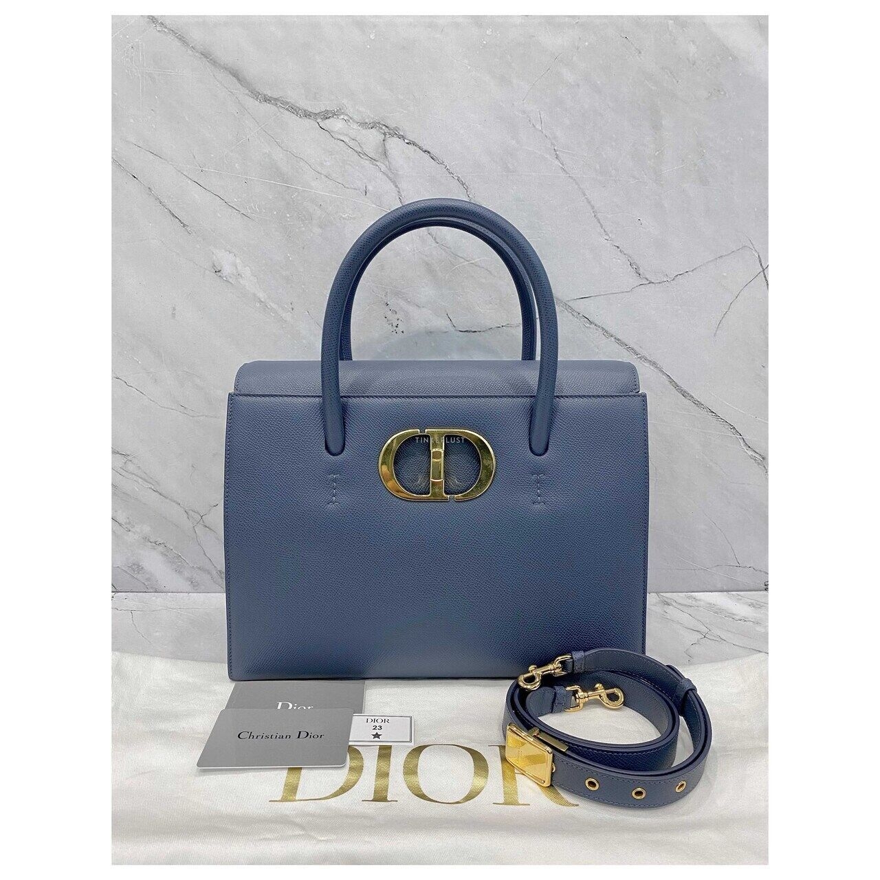 Dior Montaigne Honore Blue Grained Leather GHW 2020 Satchel Bag