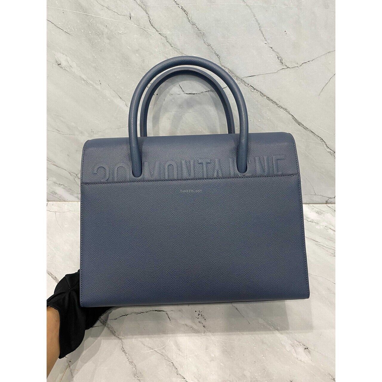 Dior Montaigne Honore Blue Grained Leather GHW 2020 Satchel Bag