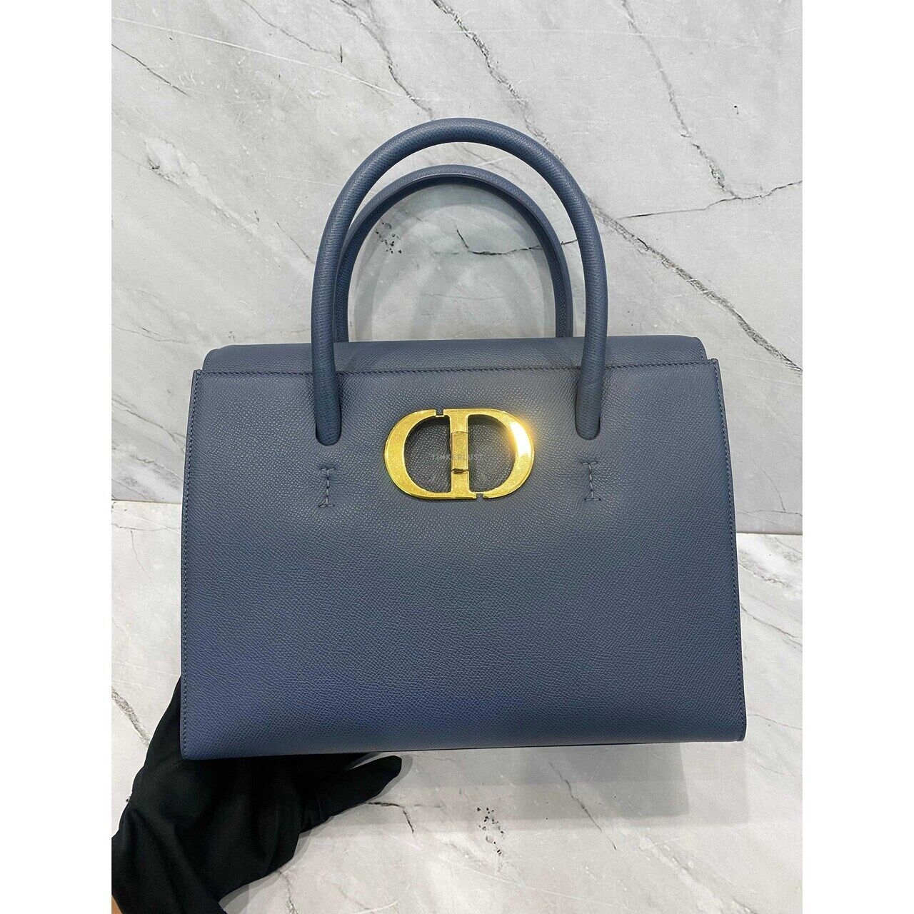 Dior Montaigne Honore Blue Grained Leather GHW 2020 Satchel Bag