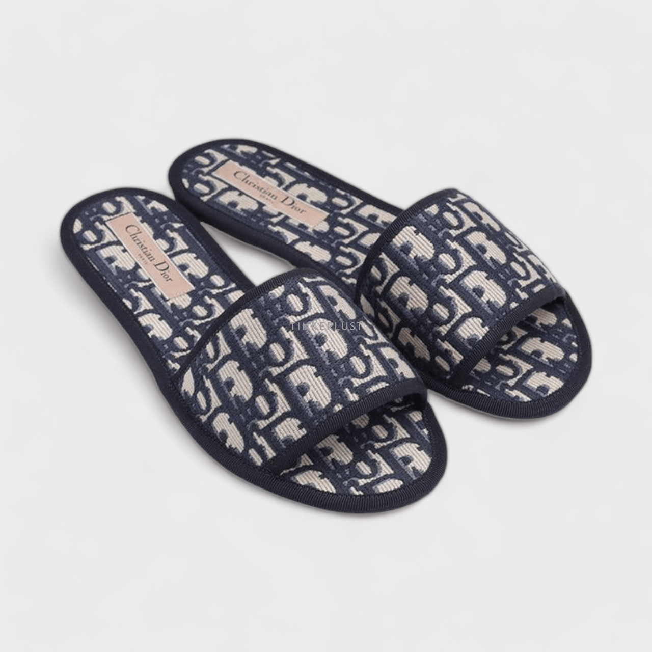 Christian Dior Oblique Embroidered Chez Moi Slide in Deep Blue Multicolor Sandals	