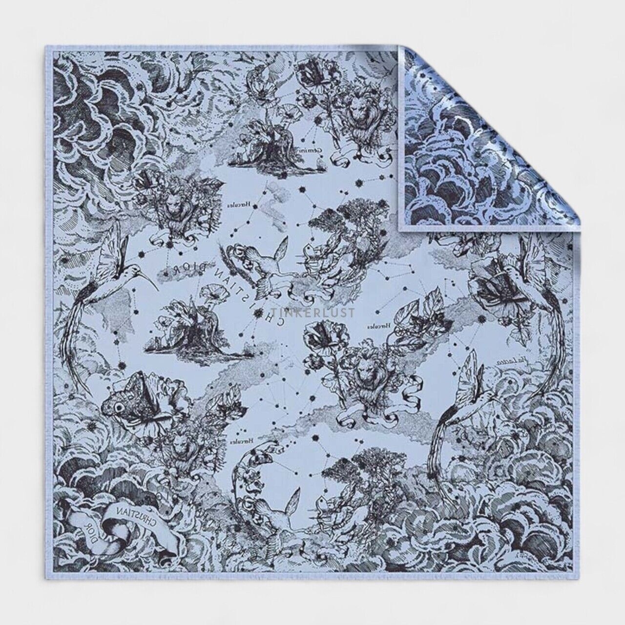 Christian Dior Toile de Jouy Zodiac 70 Square Scarf in Blue/Black Silk Twill Scarf