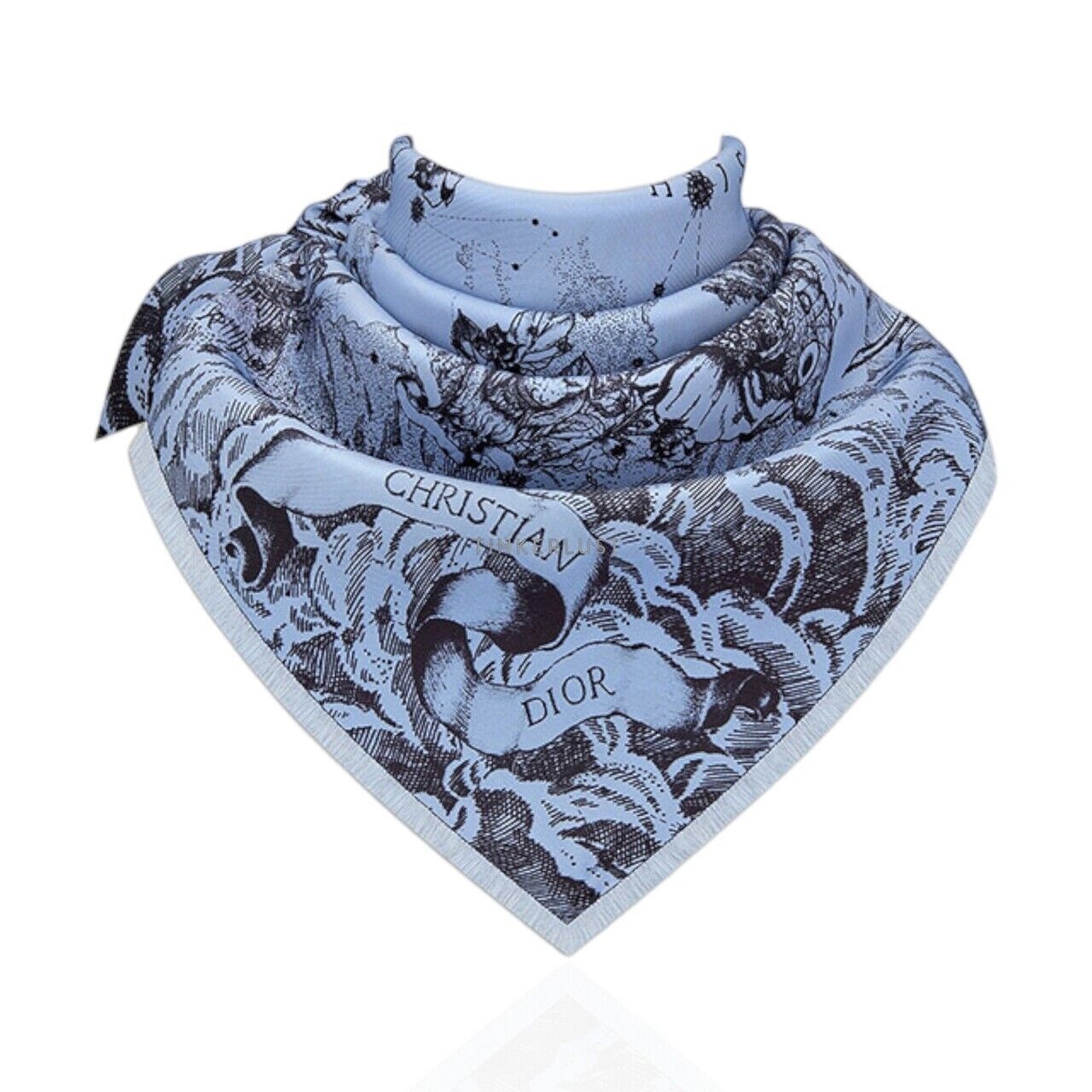 Christian Dior Toile de Jouy Zodiac 70 Square Scarf in Blue/Black Silk Twill Scarf