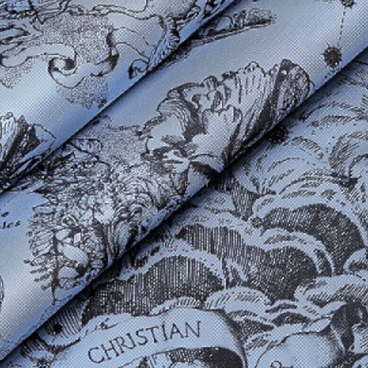 Christian Dior Toile de Jouy Zodiac 70 Square Scarf in Blue/Black Silk Twill Scarf