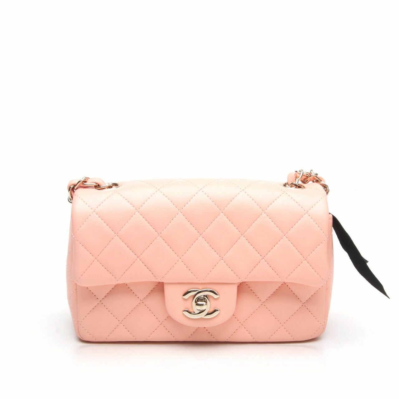 Chanel Peach Lambskin Mini Rectangle Classic Flap GHW Sling Bag