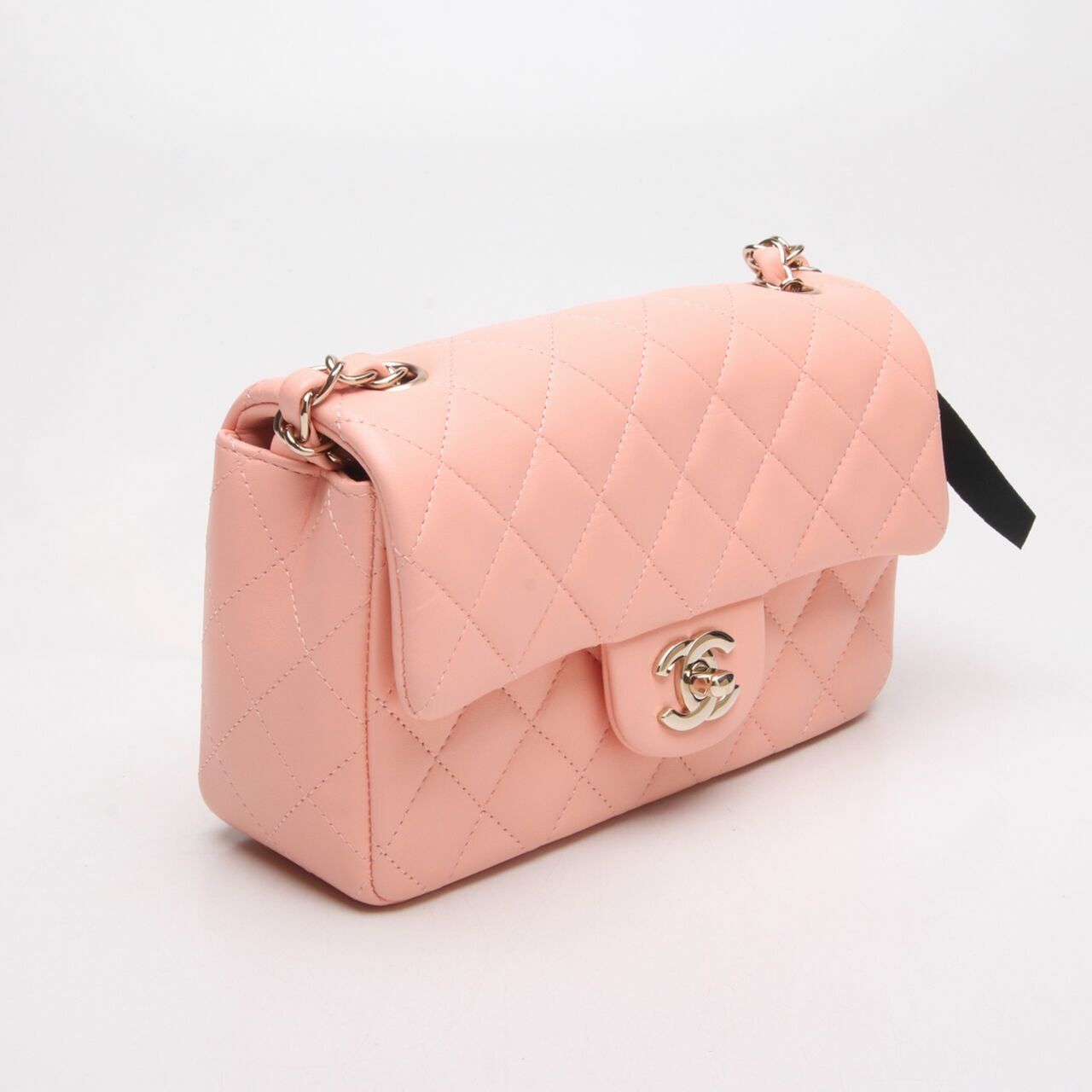 Chanel Peach Lambskin Mini Rectangle Classic Flap GHW Sling Bag