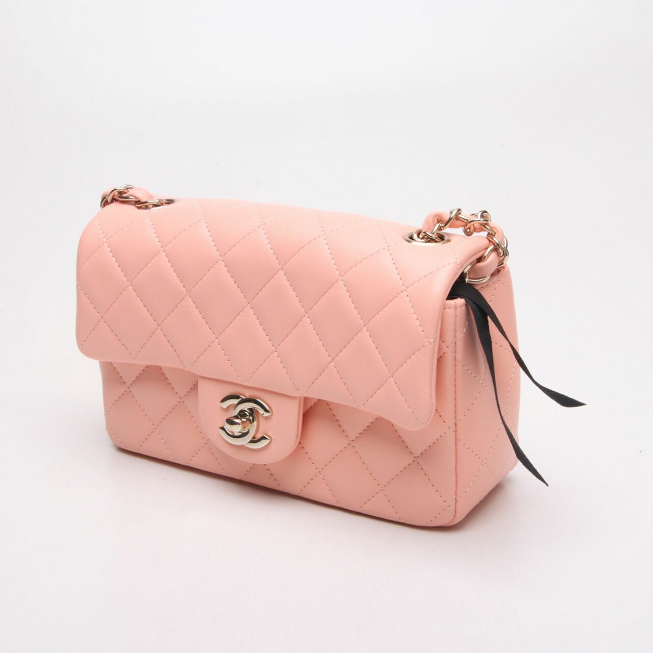 Chanel Peach Lambskin Mini Rectangle Classic Flap GHW Sling Bag