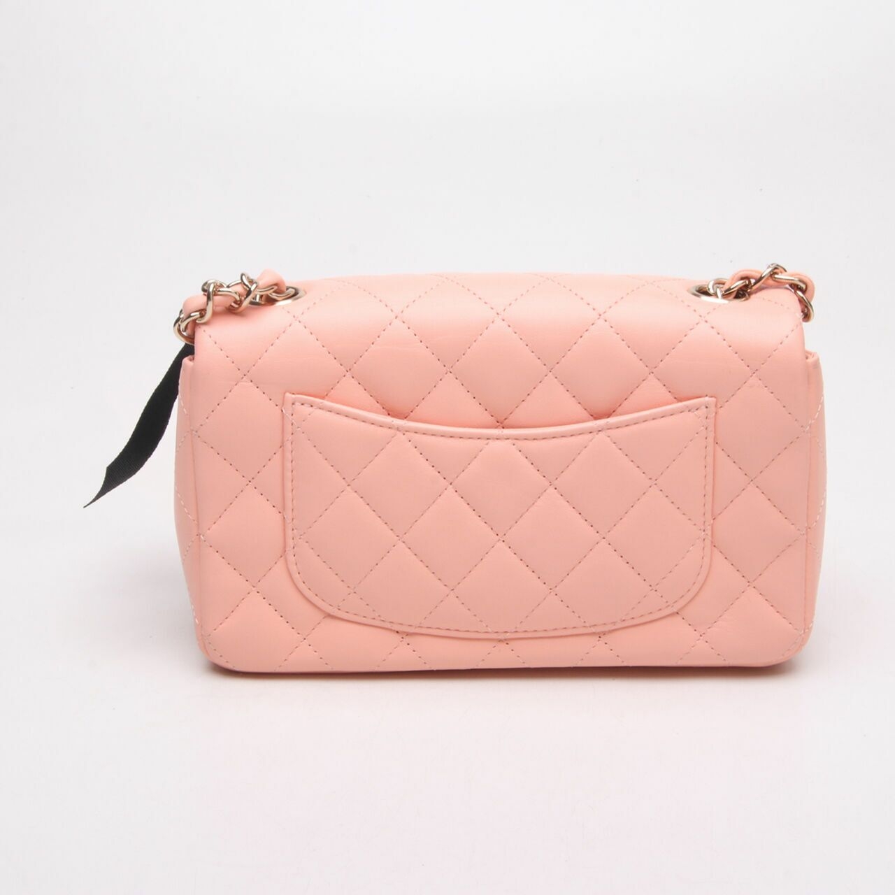 Chanel Peach Lambskin Mini Rectangle Classic Flap GHW Sling Bag