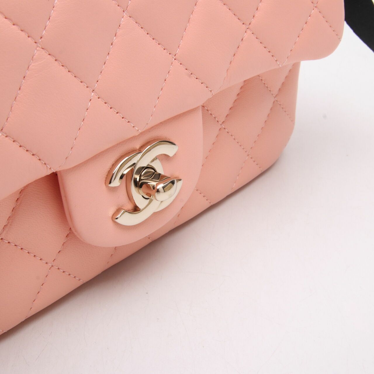 Chanel Peach Lambskin Mini Rectangle Classic Flap GHW Sling Bag