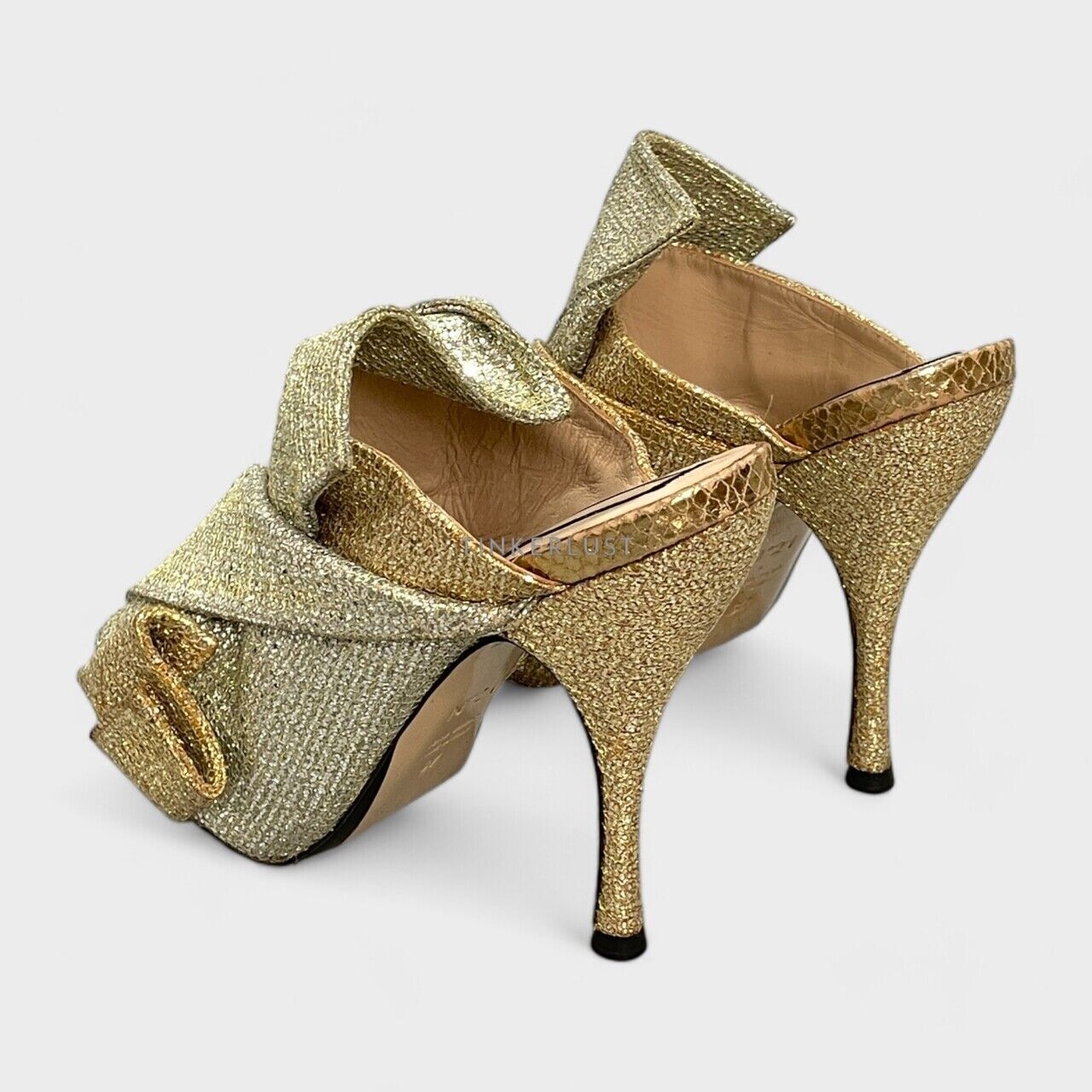 N°21 Glitter Knot Gold Crackled Leather  Heels