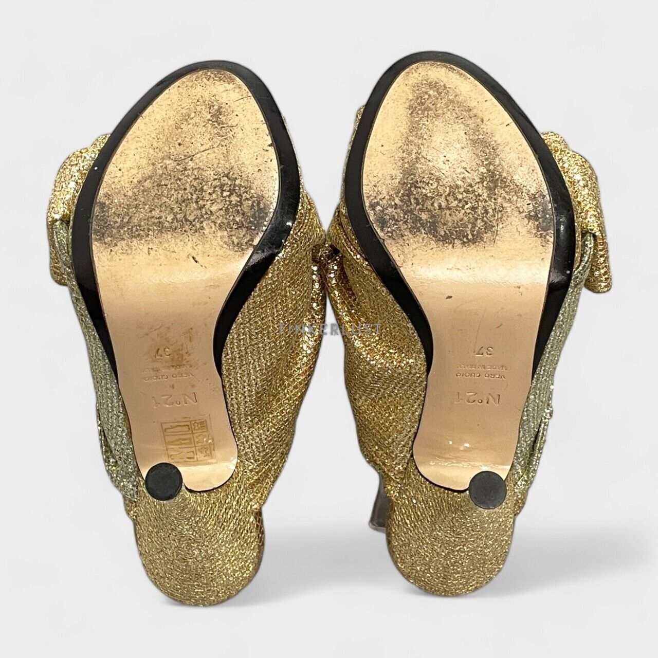 N°21 Glitter Knot Gold Crackled Leather  Heels