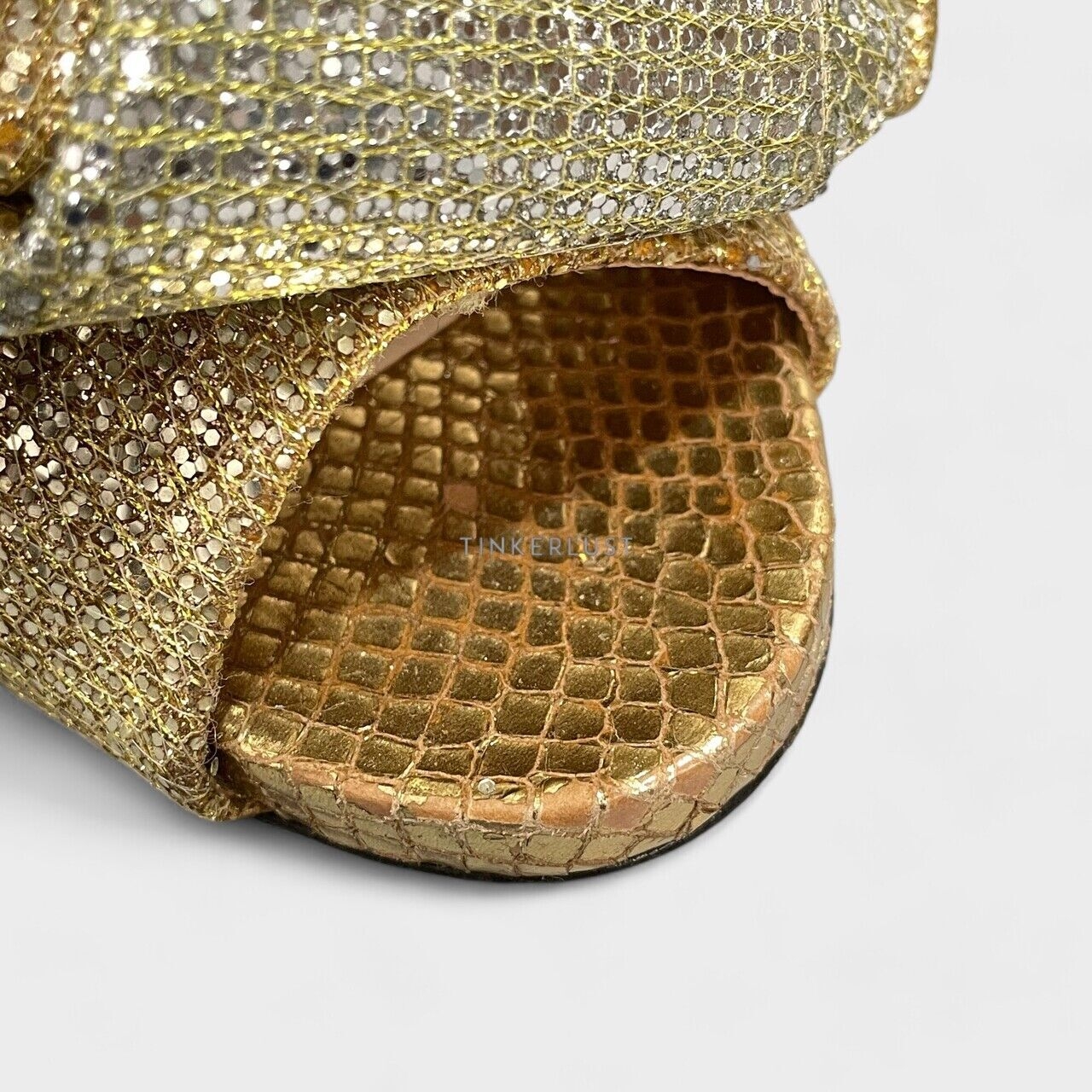 N°21 Glitter Knot Gold Crackled Leather  Heels