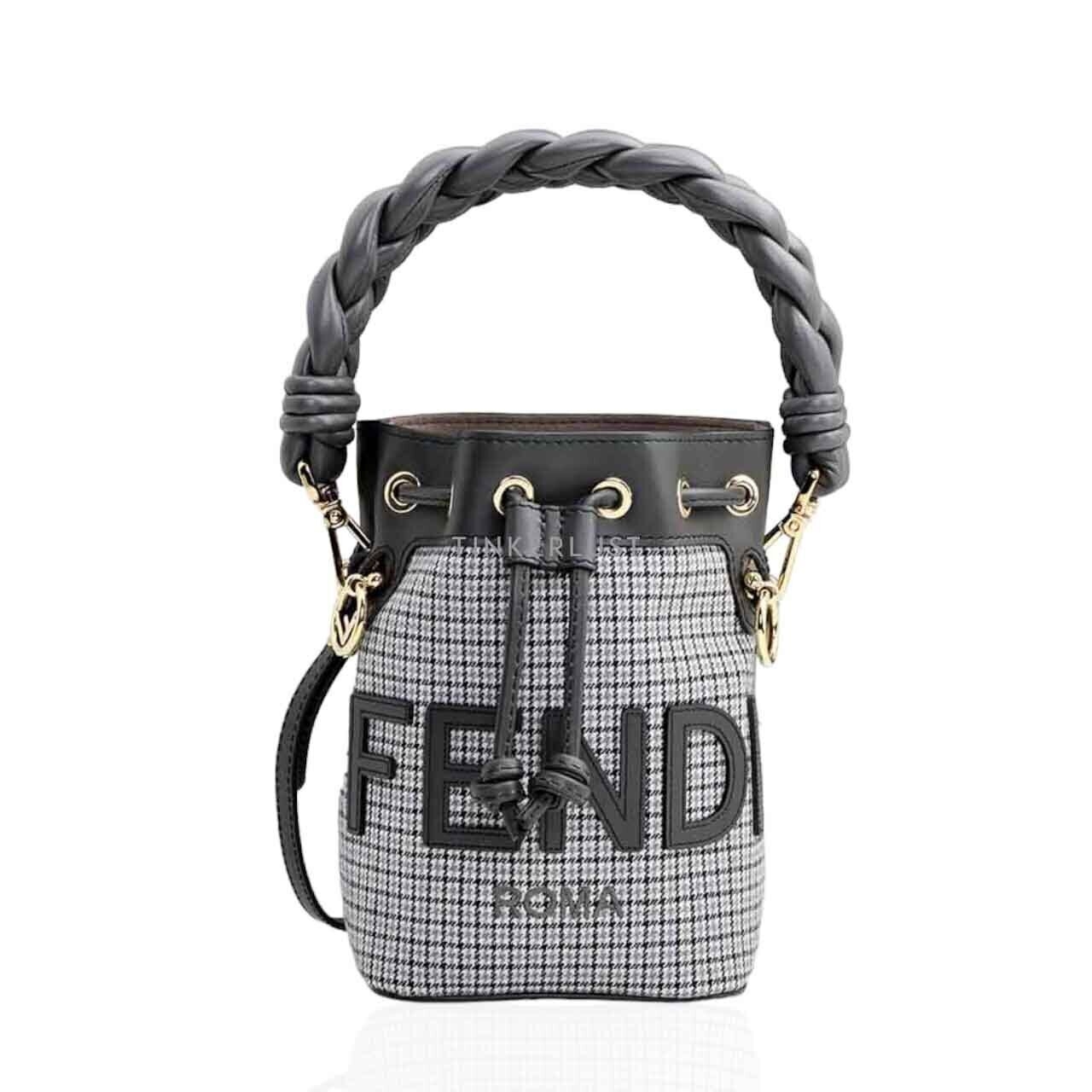 Fendi Mini Mon Tresor Grey Houndstooth Wool Satchel